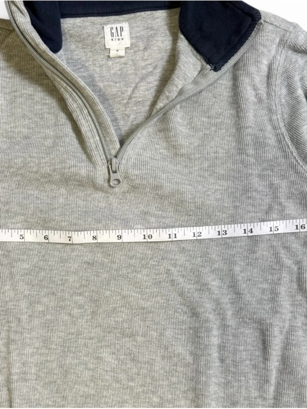GAP Kids Boys XL 12-13 Gray Quarter Zip Pullover Red Navy Stripe Cotton